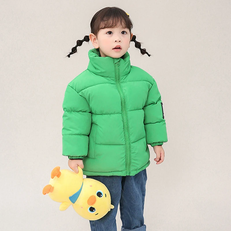 Girls Jacket Winter Solid Color Thick Keep Warm Hooded Coat For Teen Girls Stand Collar Down Cotton Outerwear 3-12 Years
