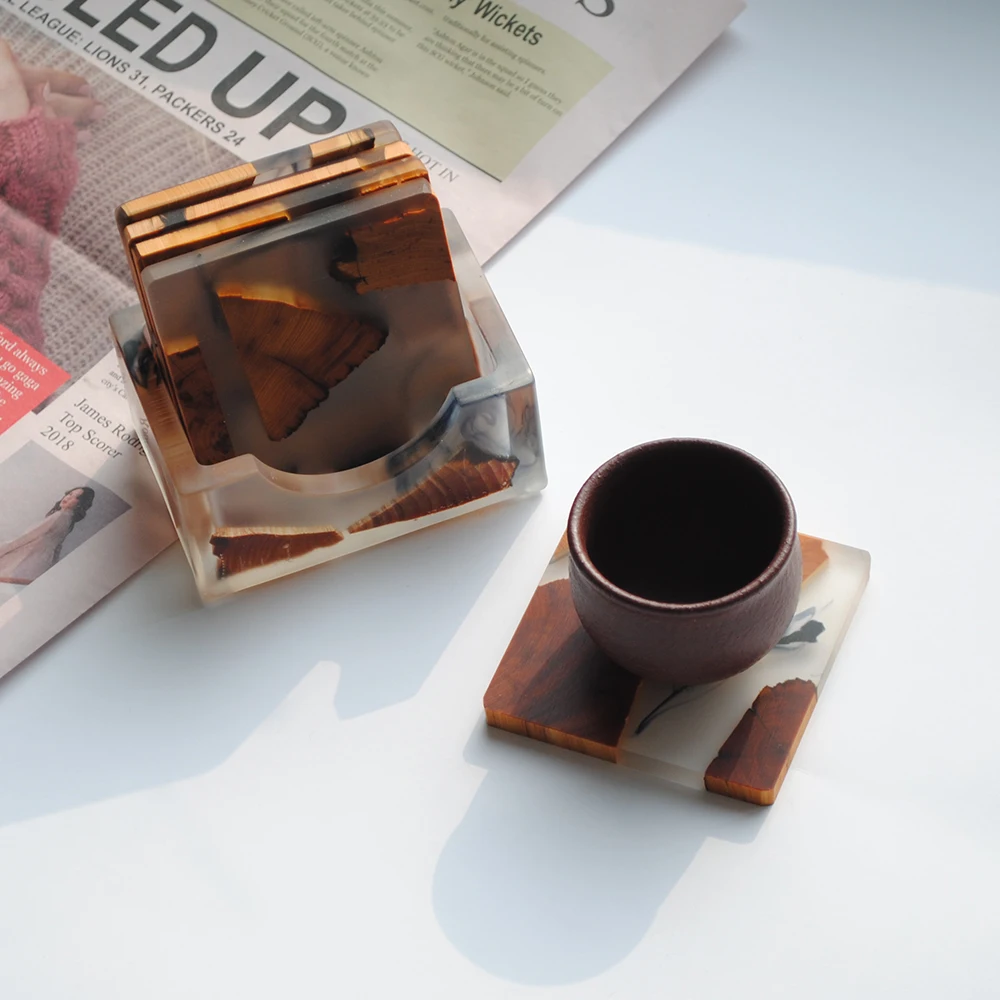 1pcs Japanese-style wooden tea coaster resin insulation pad simple cup holder creative gasket tea ceremony spare parts