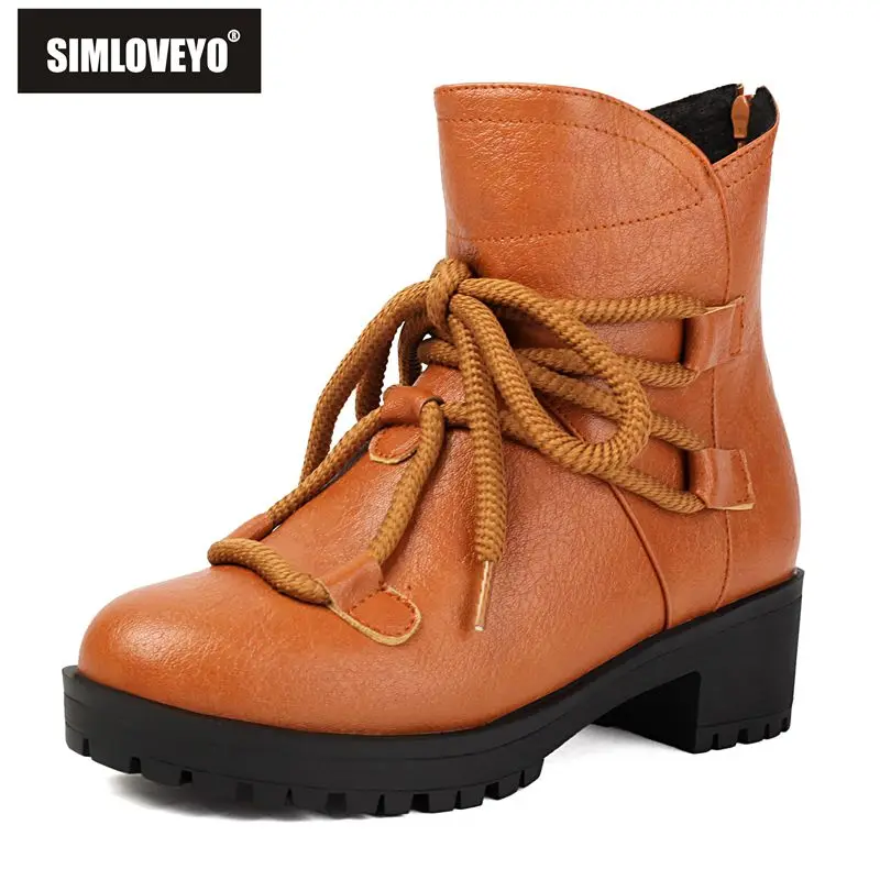 

SIMLOVEYOV винтажная женская обувь до щиколотки с круглым носком на массивном каблуке 4,5 см, на платформе со шнуровкой, большие размеры 44, 45, 46, мягкие ботинки для отдыха