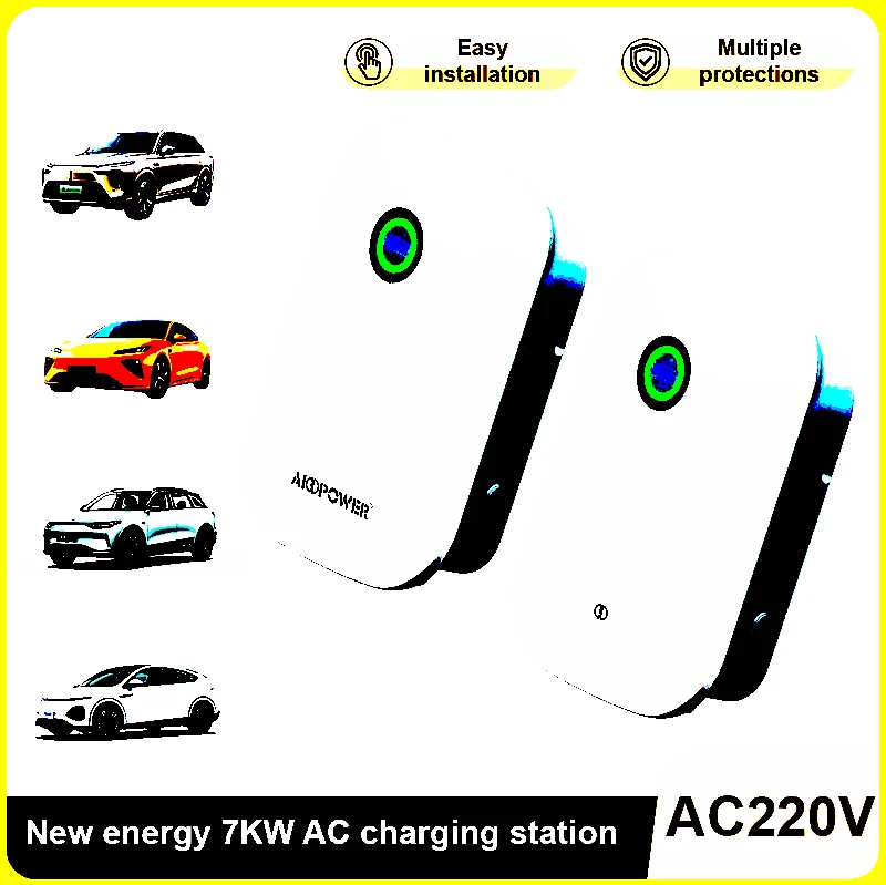 

7KW AC/DC220V charging pile Commercial household electric vehicle card charging pile Easy installation Wall-mounted charging pil