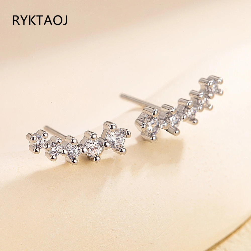 925 Sterling Silver Crawler Earrings for Women 5 Stones Cubic Zirconia Ear Climber Stud Earrings Minimalist CZ Ear Jewelry Gift