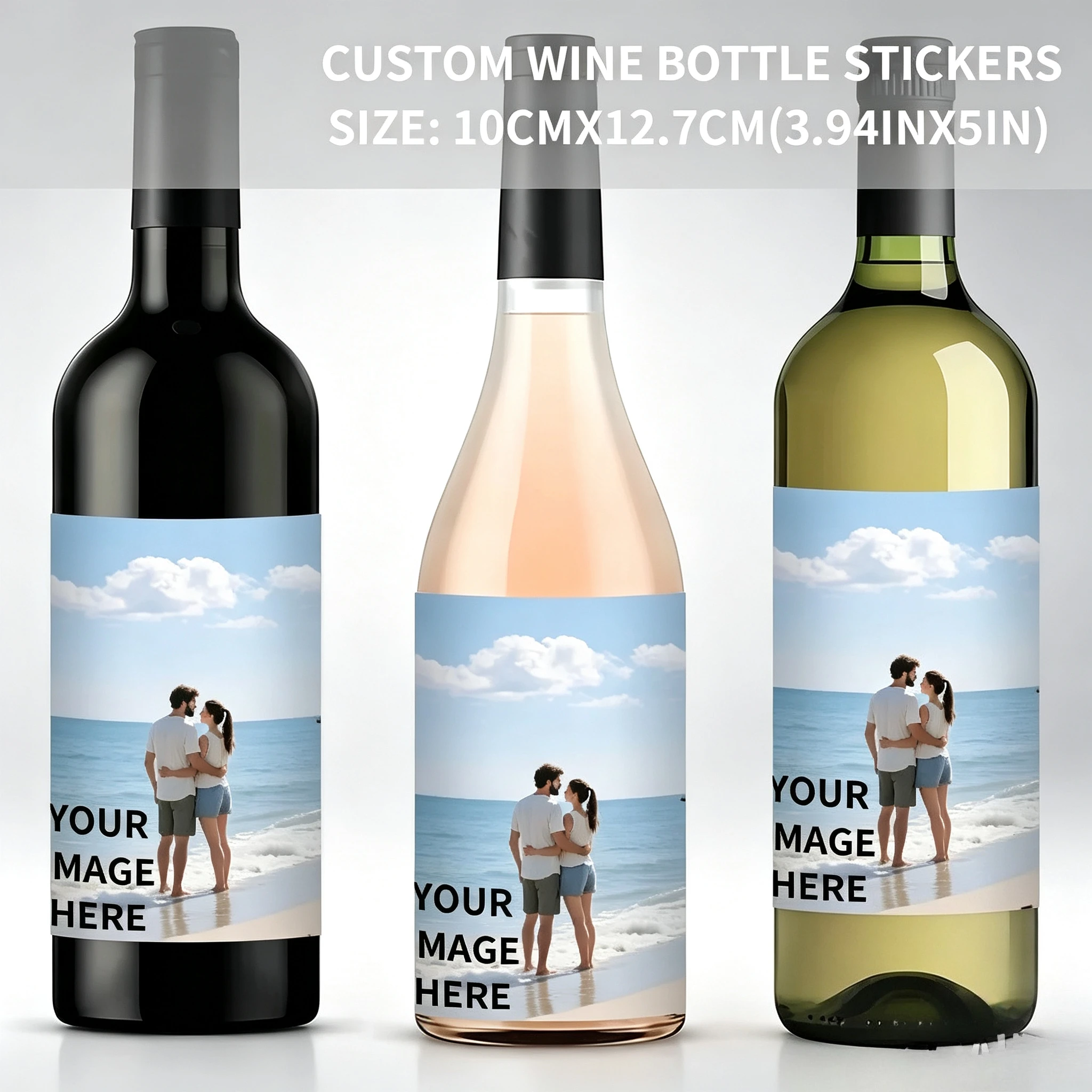 1 Pcs Custom Wine Bottle Stickers Personalized Photo Printing Waterproof Wine Labels 10x12.7cm for Wedding Anniversary Party