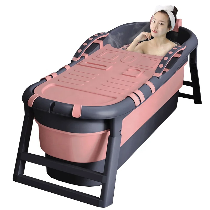 

150cm Luxury Extra Large Collapsible Bath Tub Freestanding Plastic Portable Foldable Bathtub for Adults With Lid Pillow