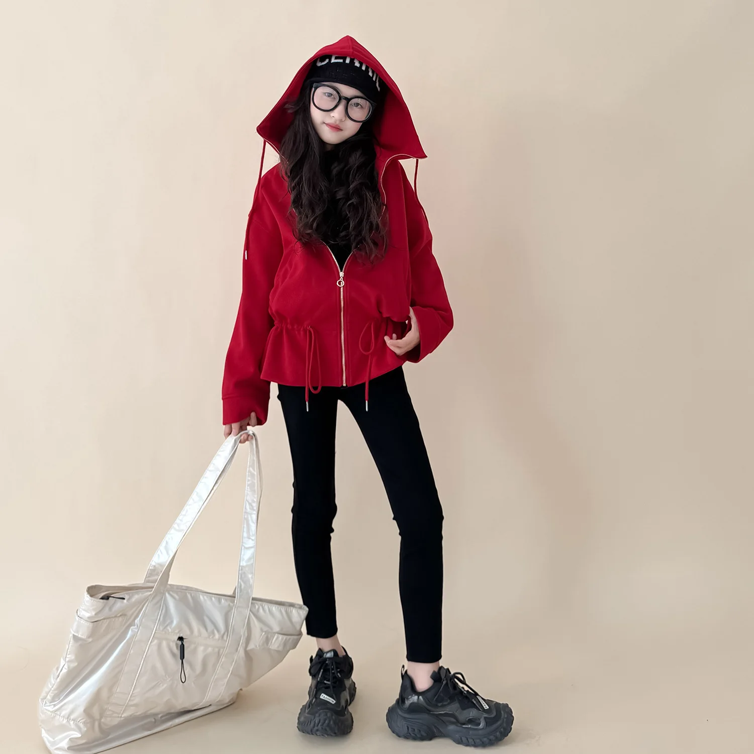 Autumn winter Girls clothes long Sweatshirt Kids teens Child solid grey red hooded jacket dress 4 8 9 10 11 12 year fashion