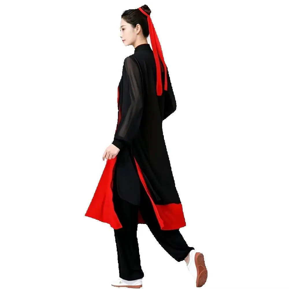 Chinese Style Tai Chi Clothing Set Flowy Overcoat Wushu Kung Fu Uniform For Adults Training Stage Performance