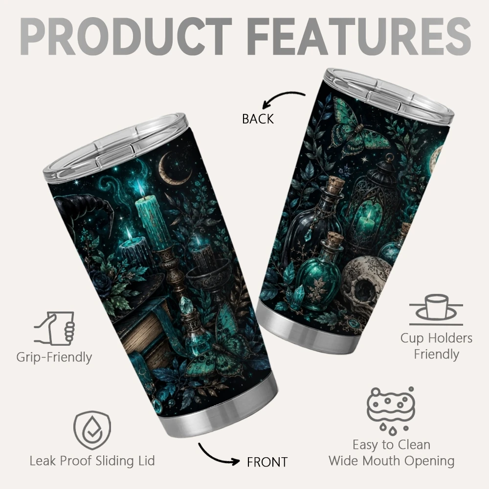 Witchy Spells Vacuum Flasks 20oz Insulated Tumbler Stainless Steel Coffee Cup Leakproof Sliding Lid for Work Travel