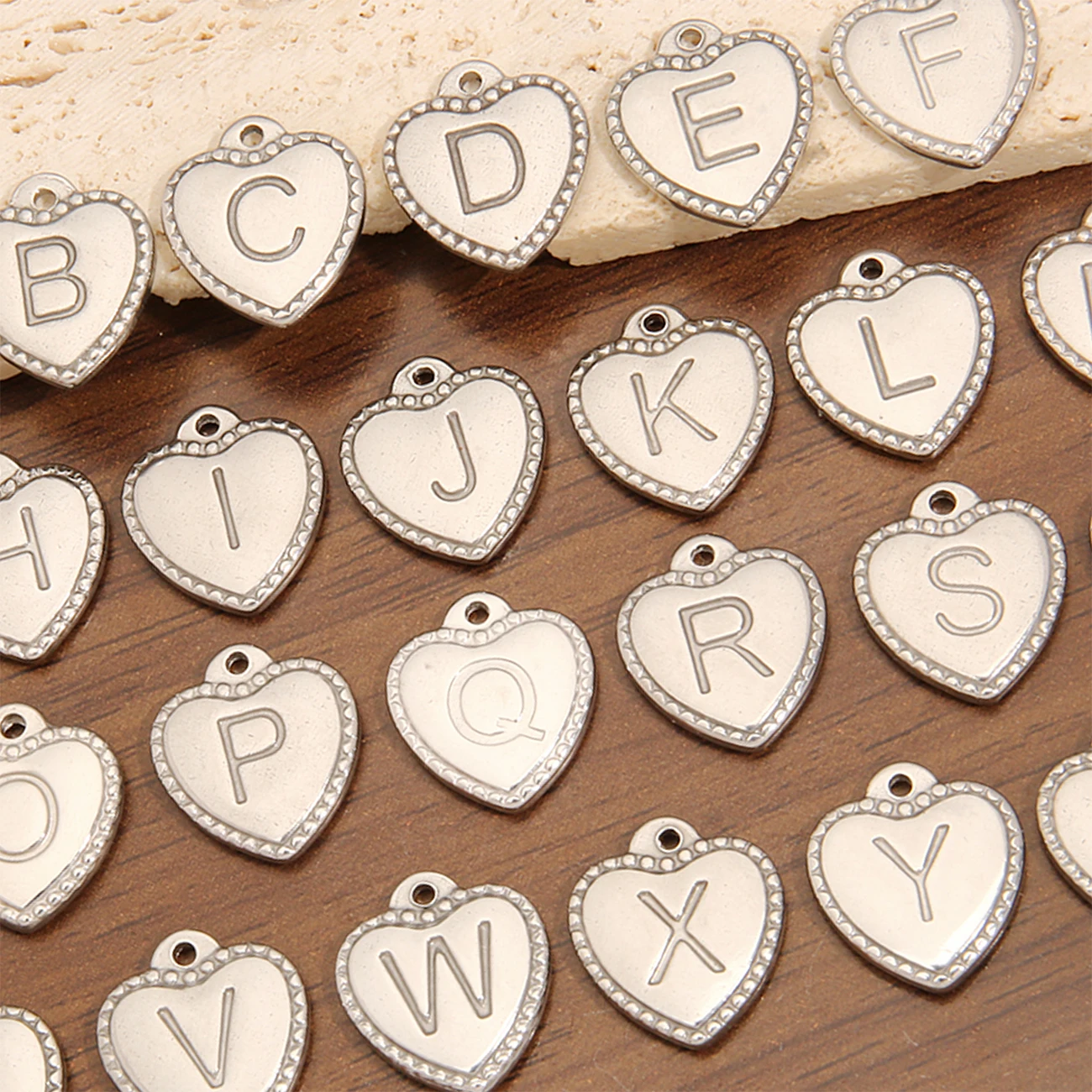 2Pcs Heart Initial Alphabet Pendants Stainless Steel Letter Charms for DIY Jewelry Making Supplies Necklace Bracelet Accessories view 2