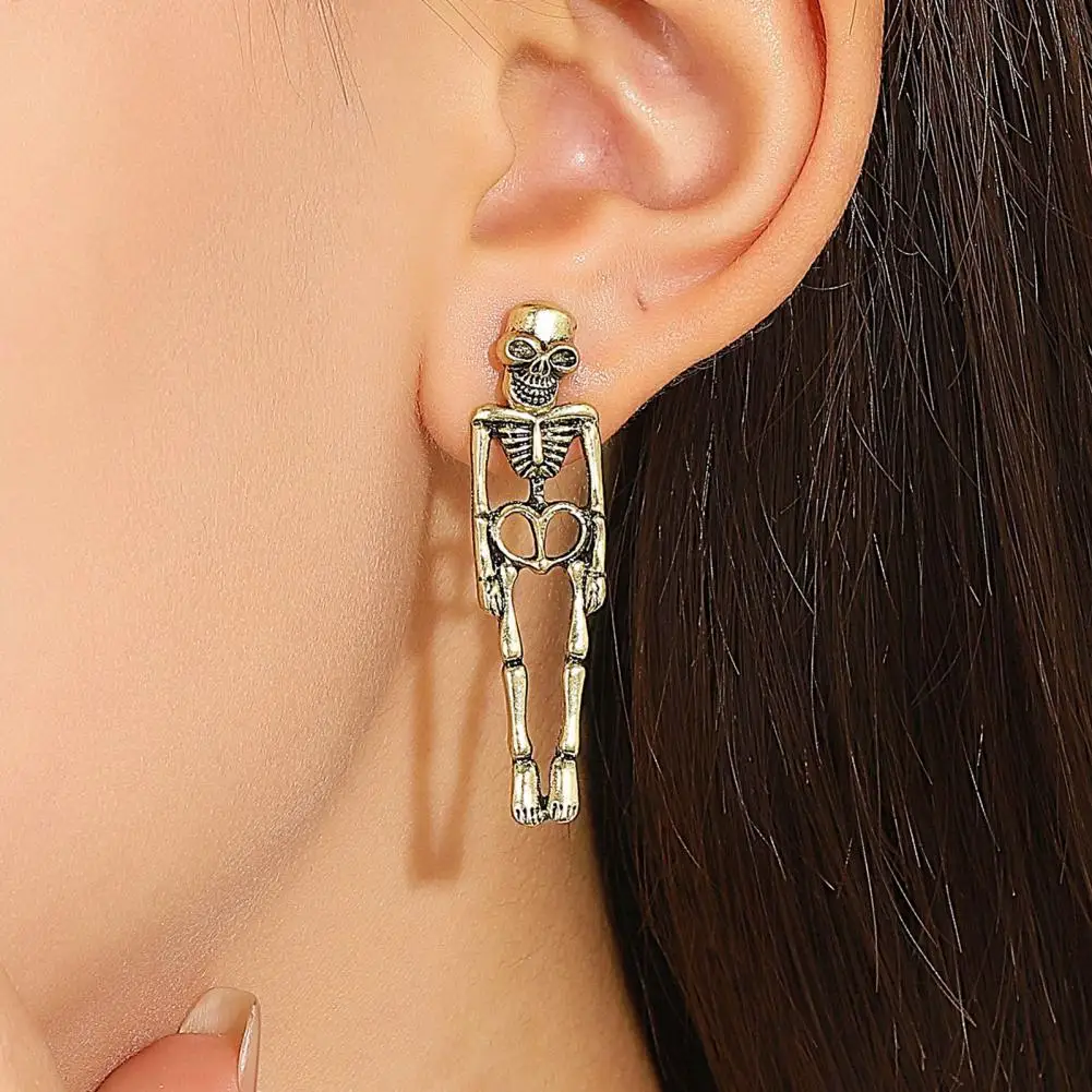 Women Halloween Earrings Skeleton Shape Punk Exaggerated Polished Alloy Skull Jewelry Club Party Ear Jewelry