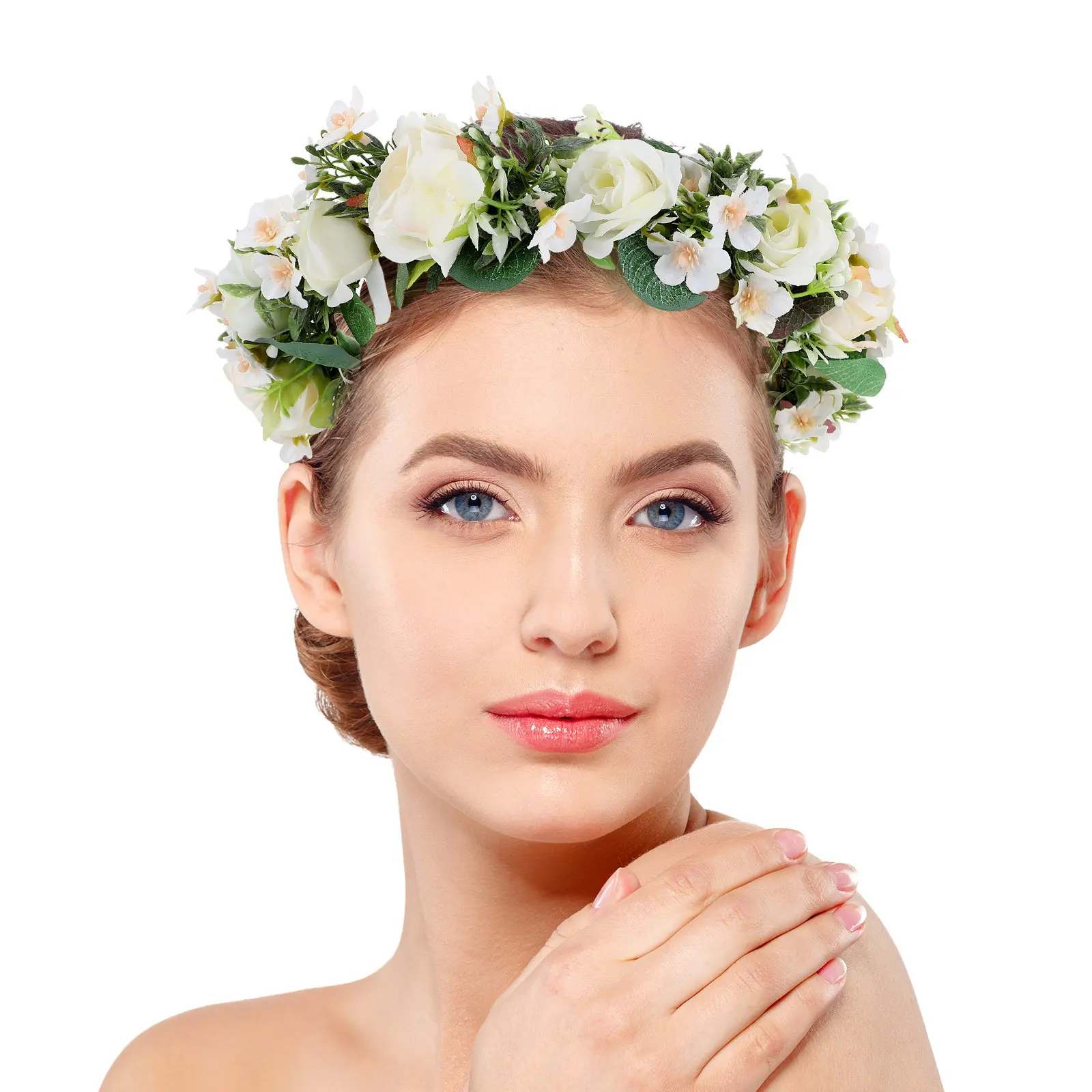 

Handmade Floral Crown Bridal Flower Head Wreath Elegant Wedding Headdress Hawaiian Garland Hairband for Bride Bridesmaid Mothers