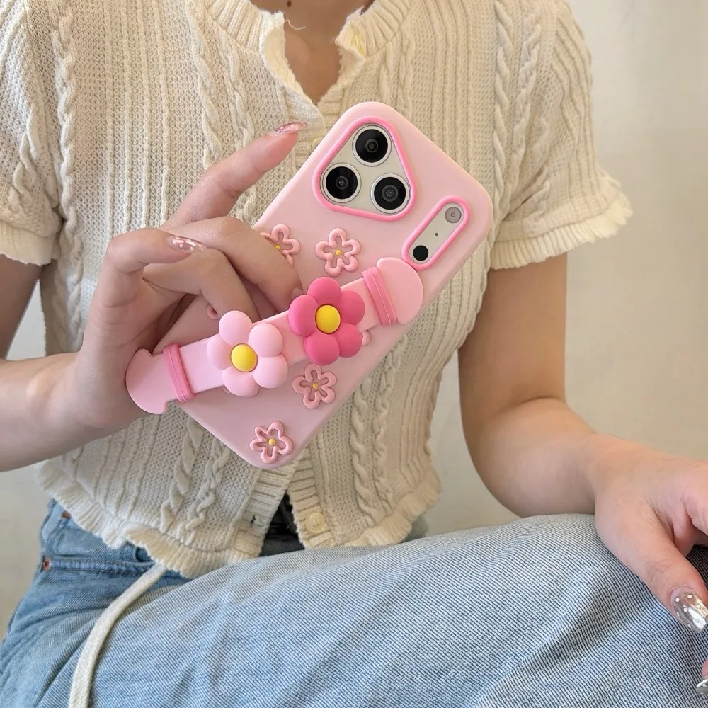 For iPhone 17 16 15 14 13 12 Pro Max Case with Wrist Strap3D