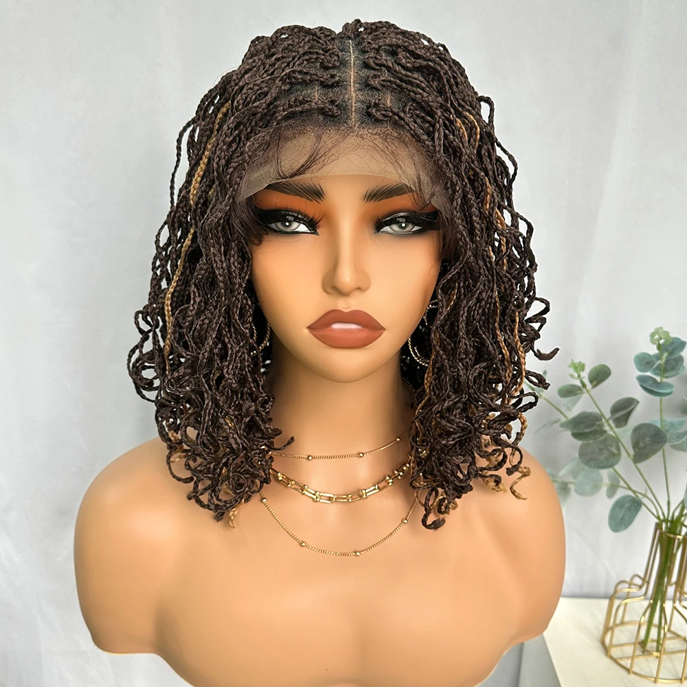 4x4 Lace Frontal Synthetic Braided Wig Highlight Afro Curly Faux Locs  Large Parting Space Twist Dreadlock Wigs for Black Women