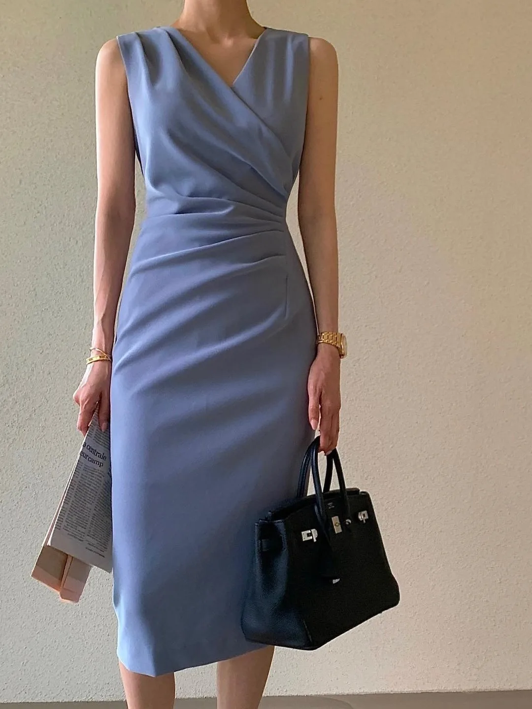 Gilet a pieghe con scollo a V incrociato da donna Dr Vita dimagrante Lunga Estate Nuovo Sle Sentimenti di fascia alta Faionable And Ele