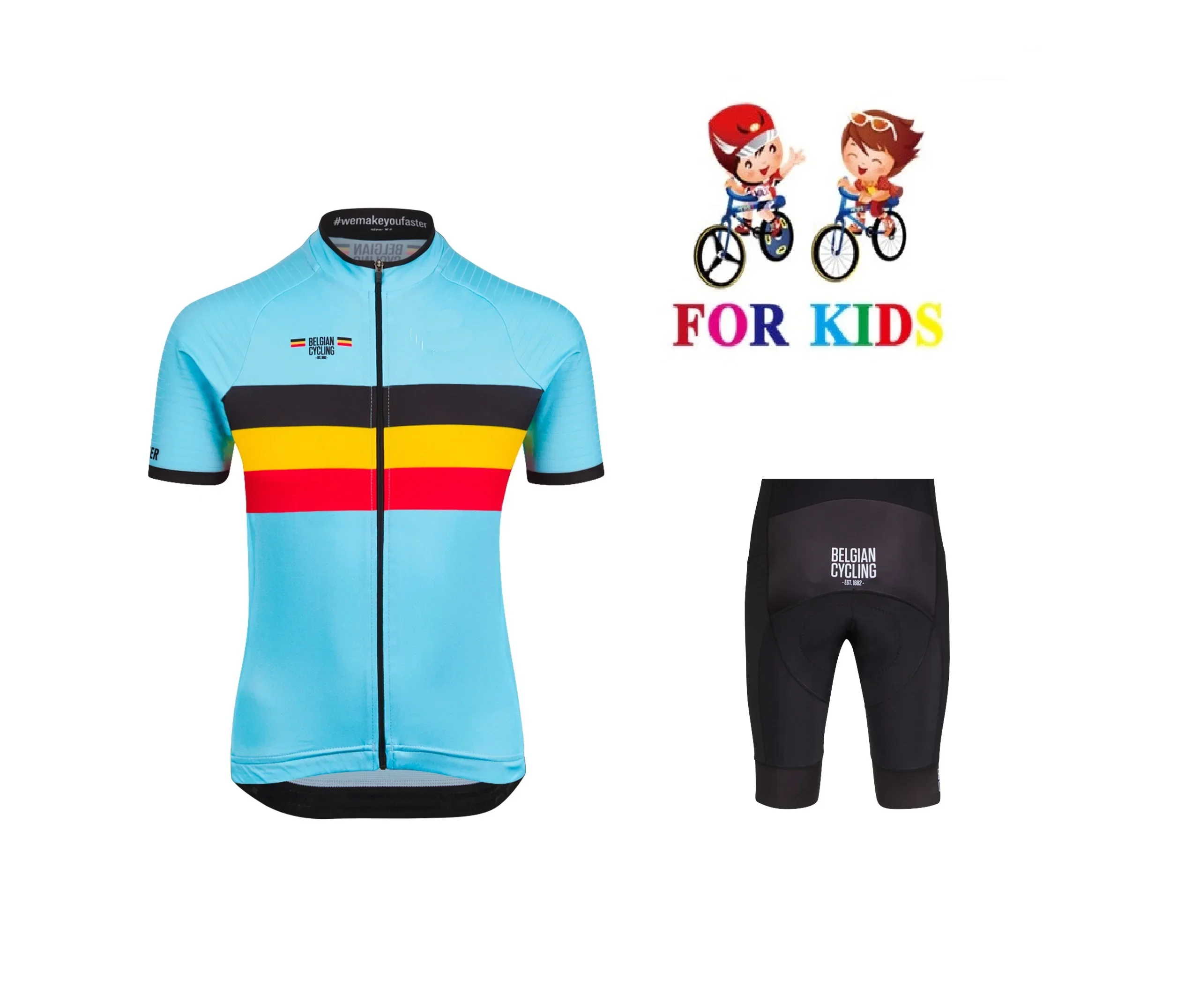 KID'S 2023 BELGIUM NATIONAL TEAM Children Cycling Jersey Short Sleeve Bicycle Clothing With Shorts Ropa Ciclismo