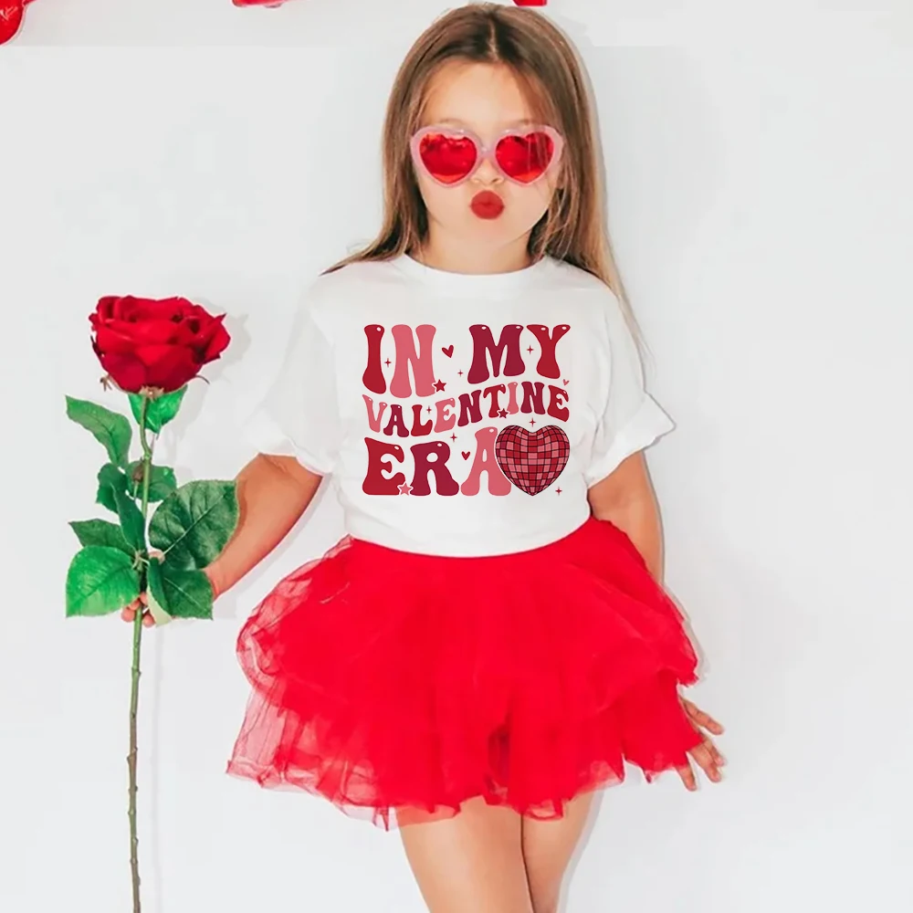 In My Valentie Era Heart Printed Kids Shirts Valentine's Day Party Boys Girls Outfit T-shirt Child Short Sleeve Tee Toddler Tops