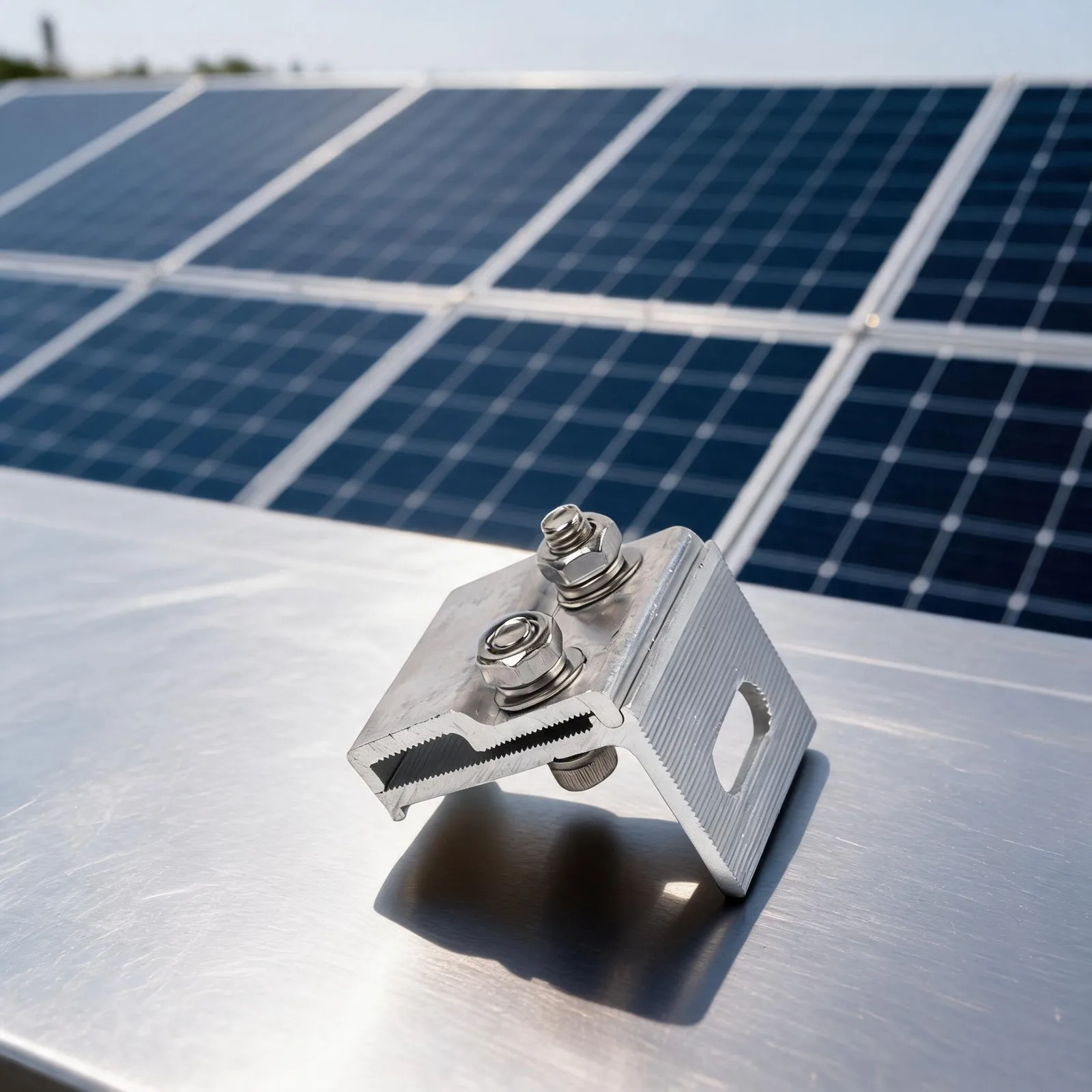 Aluminum Standing Seam Clamp for Solar Panel Attachment to Metal Roof Seam Profiles in Commercial Installations