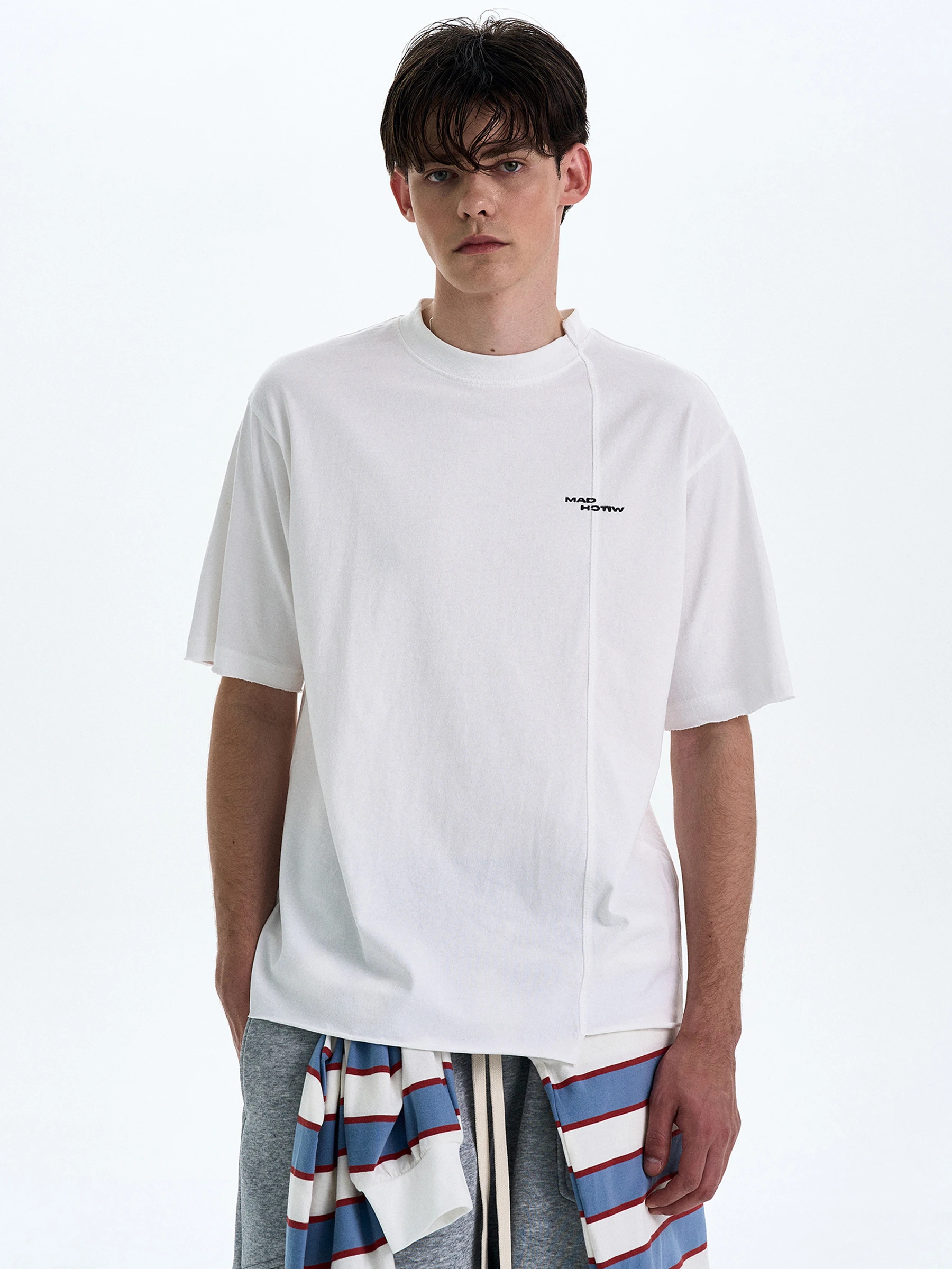 

MADWITCH Original Patchwork Design Casual Loose ort Sve T-irt ex Cleanfit Print Youth Faion Stand Fit round Ne