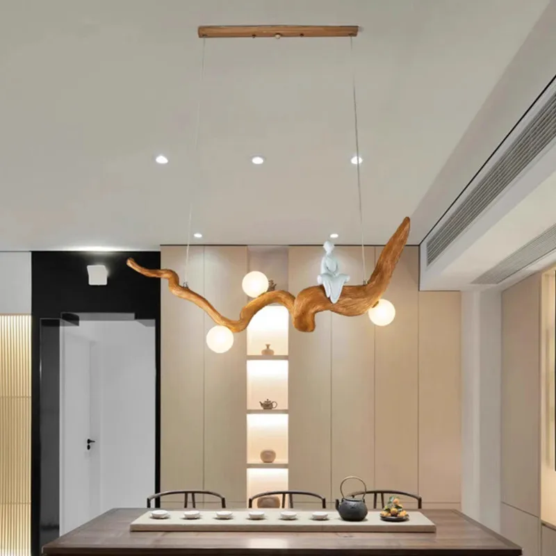

Chinese Style Zen Resin Branches Pendant Lights Tea House Dining Room Led Hanging Lamp Indoor Decor Lighting Wood Color Fixtures