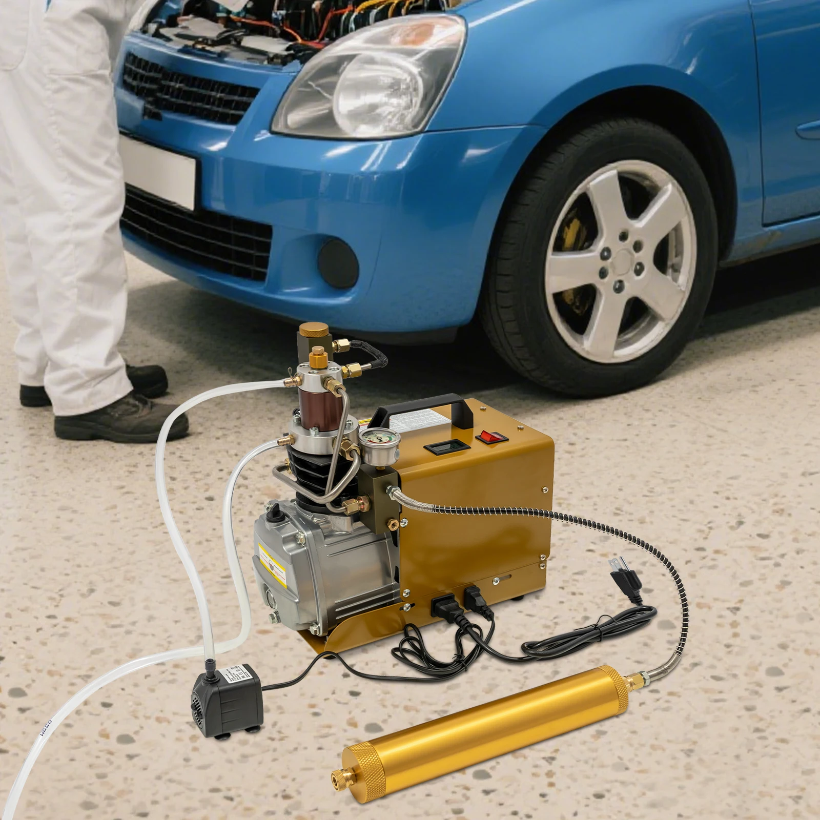 Bomba de compresor de aire PCP de 110V, 30MPa, 4500 PSI, compresor de aire de alta presión, bomba de buceo, bomba de agua refrigerada por agua con tubería de agua