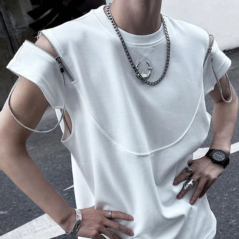 ربيع الخريف موضة الجولة الرقبة قصيرة الأكمام تي شيرت ملابس للرجال الشباب سستة الجوف خارج الاتجاه الكوري الهيب هوب كل مباراة