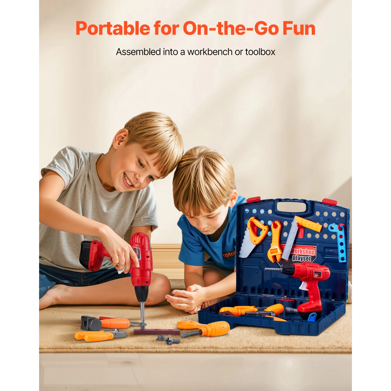 SucceBuy 56pcs Kids Work Bench Tool Set with Realistic Tools Pretend Play Construction Workbench Toys for Toddler Children Toys