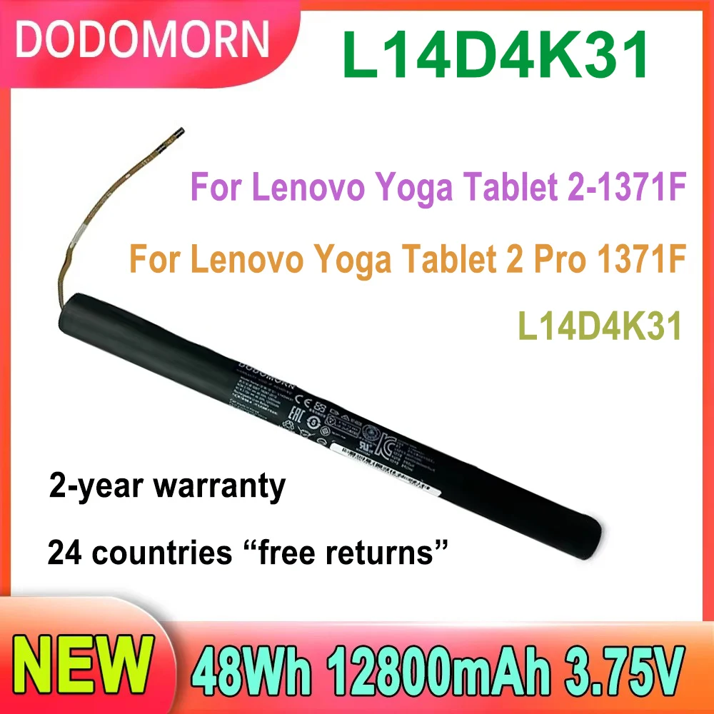 DODOMORN L14D4K31 High Quality Battery For Lenovo Yoga Tablet 2-1371F L14D4K31 3.75V 12800mAh 48WH Rechargeable Li-ion Batteries