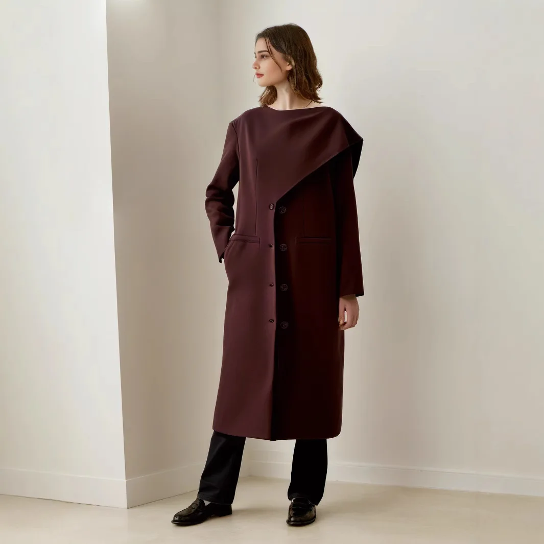 

New style splicing streamers long sleeve single breasted long trench coat loose thin coat women