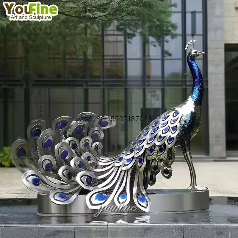 Wmwmnu Modern Outdoor Garden Stainless Steel Peacock Metal Statue Sculpture for Home Yard Lawn Decor Art Figurine