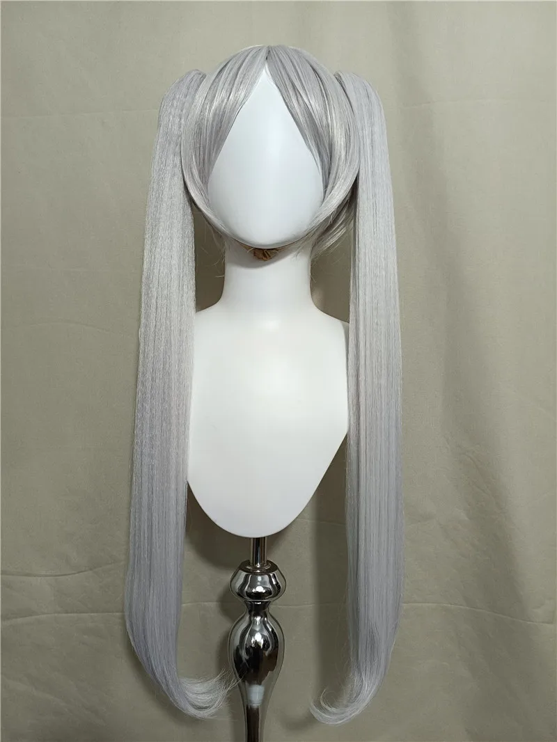 Parrucca cosplay in stile Anime Frieren Parrucche Frieren da donna bianche argento con due code di cavallo Parrucche sintetiche resistenti al calore per la festa