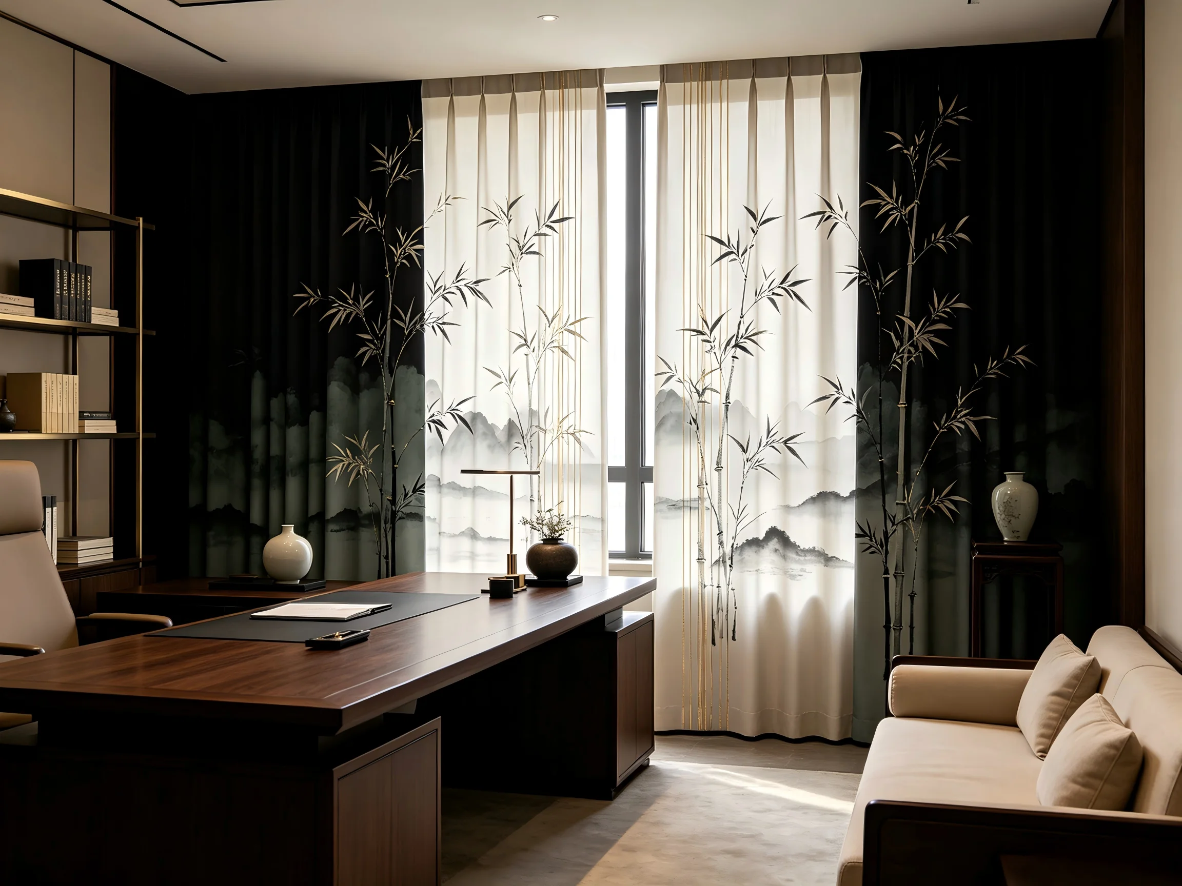 200157   Ink bamboo shadow jacquard curtain
