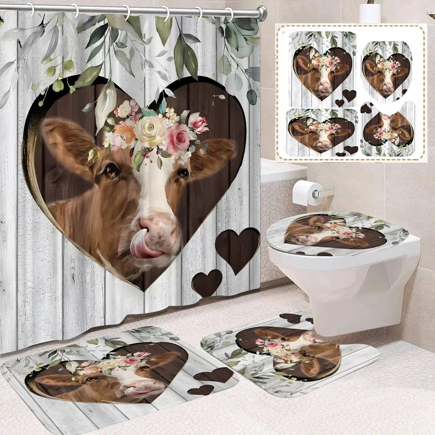 

Милая занавеска для душа с принтом хайлендского крупного рогатого скота, водонепроницаемая прочная полиэстеровая занавеска для ванной для дома, Новый год, Рождество, декор для ванной комнаты