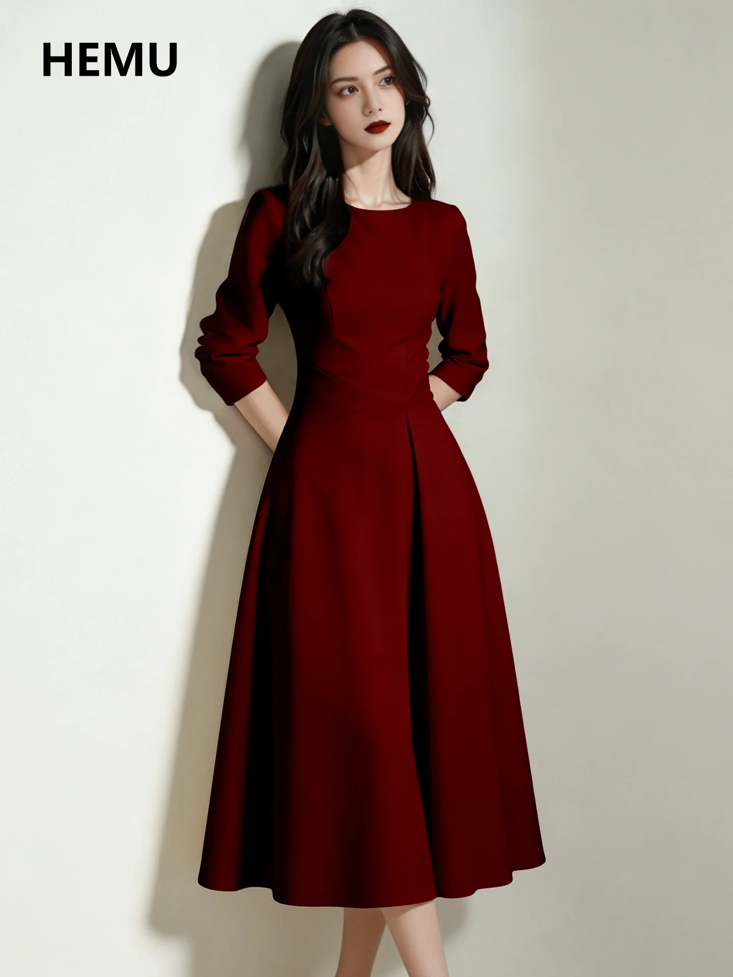 Red Wedding Dress for Women Elegant Style Long Skirt High Waist A-Line Silhouette Polyester Fabric Formal Occasion Suitable
