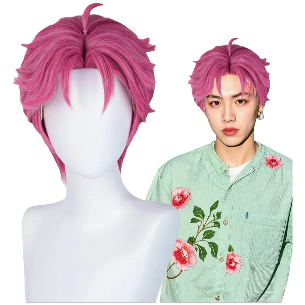 Perruque synthétique cheveux courts anti-torns sans frange rouge Rose |