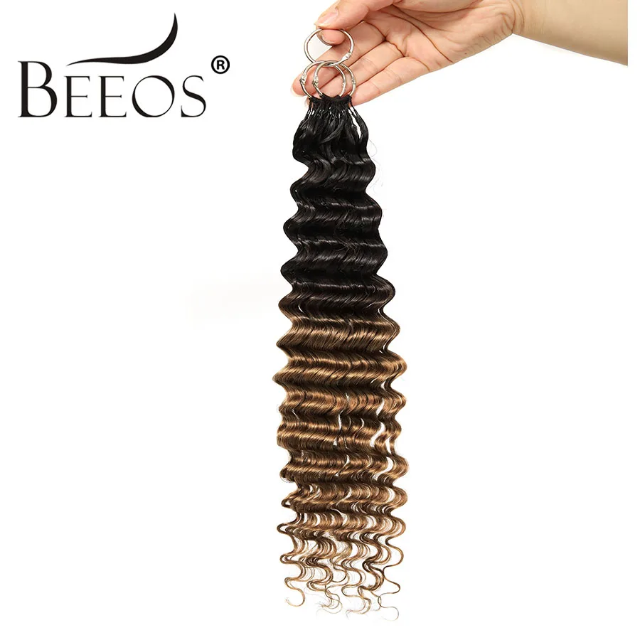 موجة عميقة الكروشيه الشعر البشري أومبير براون # 1B/30 حزم شعر بشري كروشيه مع سلسلة برازيلية ملونة للنساء