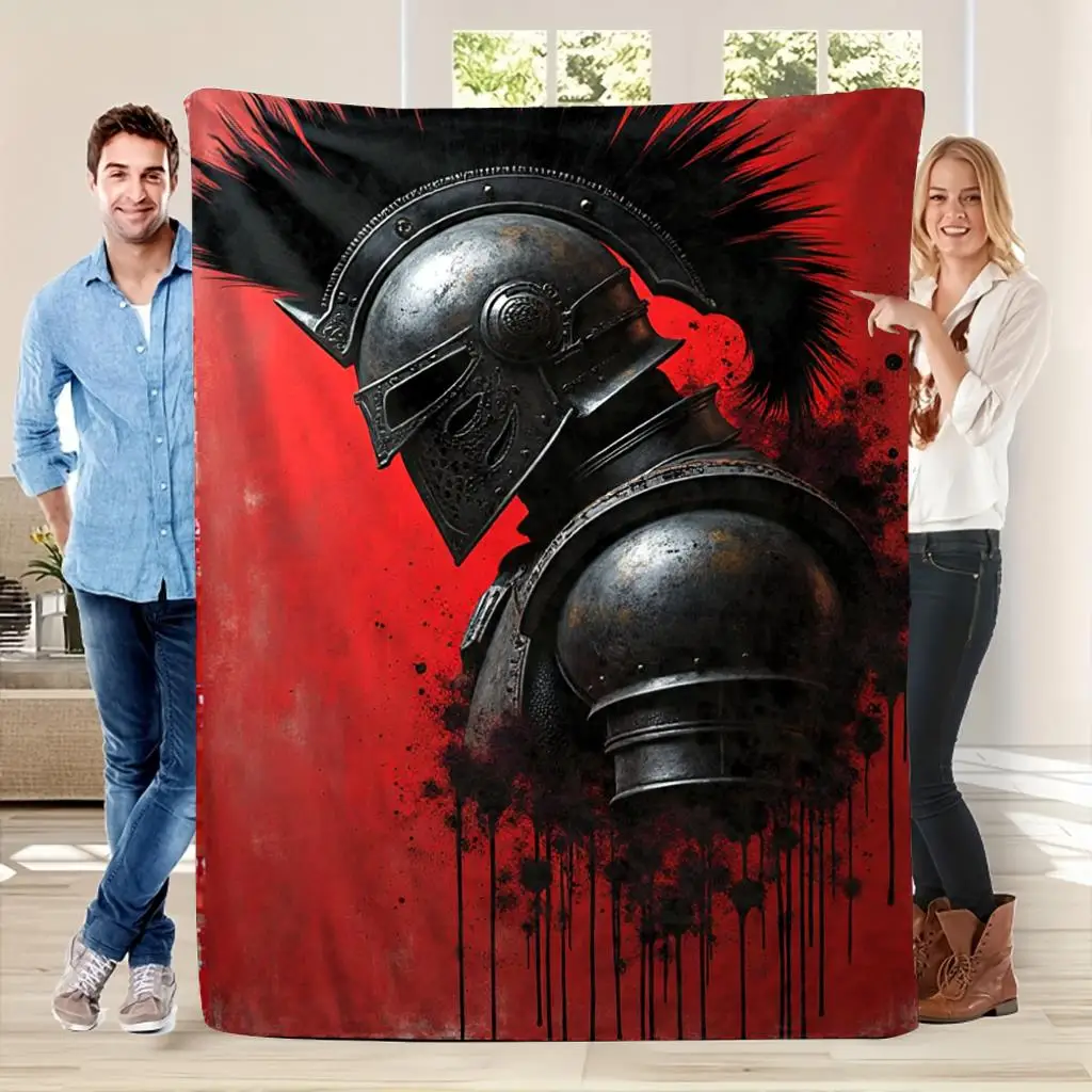 Retro Spartan warrior pattern Flannel printed blanket suitable for all seasons suitable for living room office sofa and travel