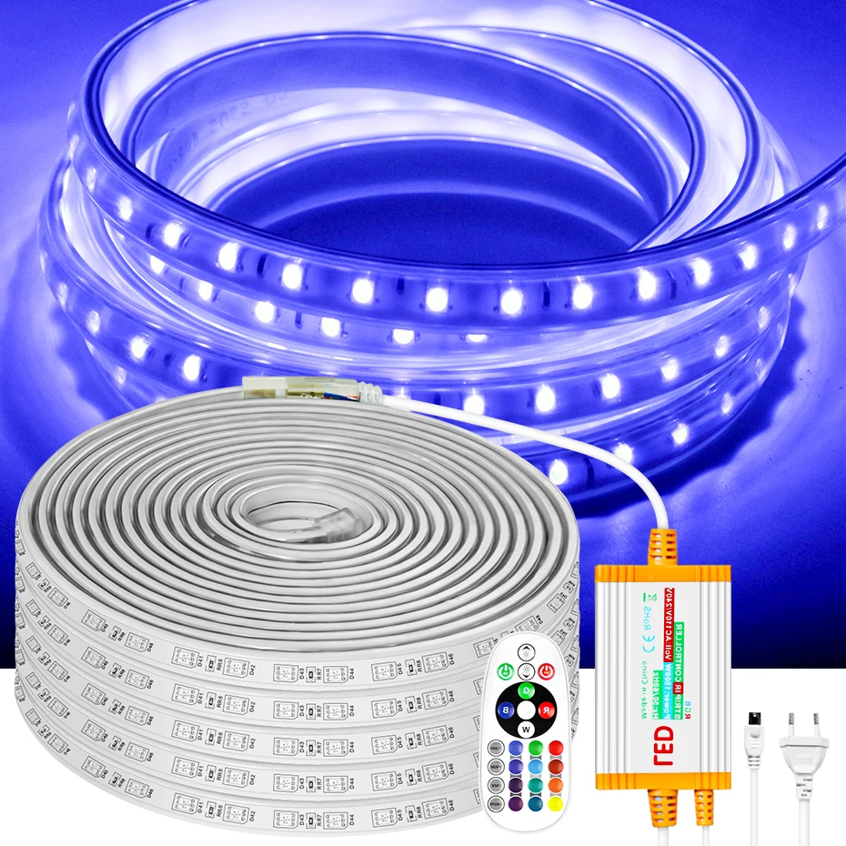 

Ultra Bright 220V LED Strip Lights Remote Control SMD 5050 RGB Tape IP67 Waterproof Flexible Ribbon For Outdoor Garden Lighting