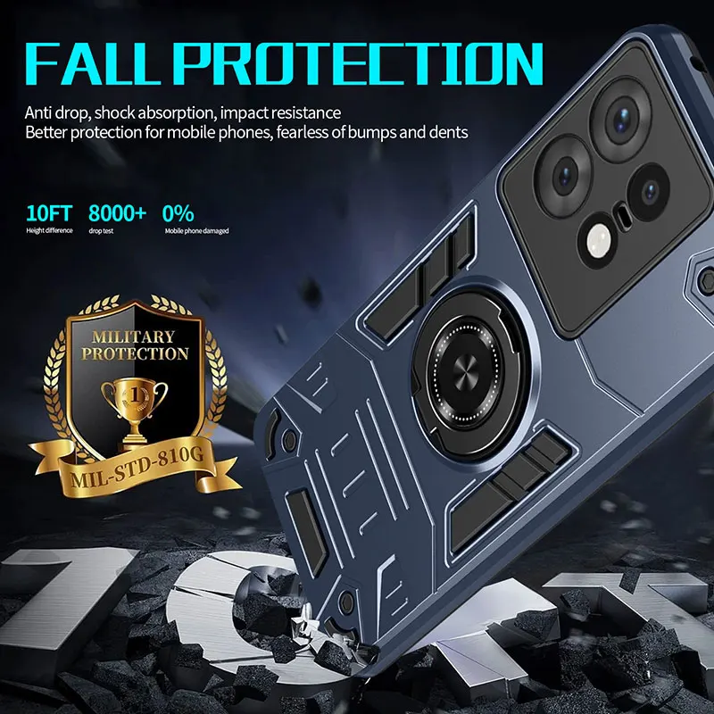 حافظة هاتف موتورولا موتو إيدج 50 60 ستايلس فيوجن NEO Pro 5G، درع 360 ° حلقة دوارة تدعم الغطاء الواقي المقاوم للصدمات #4