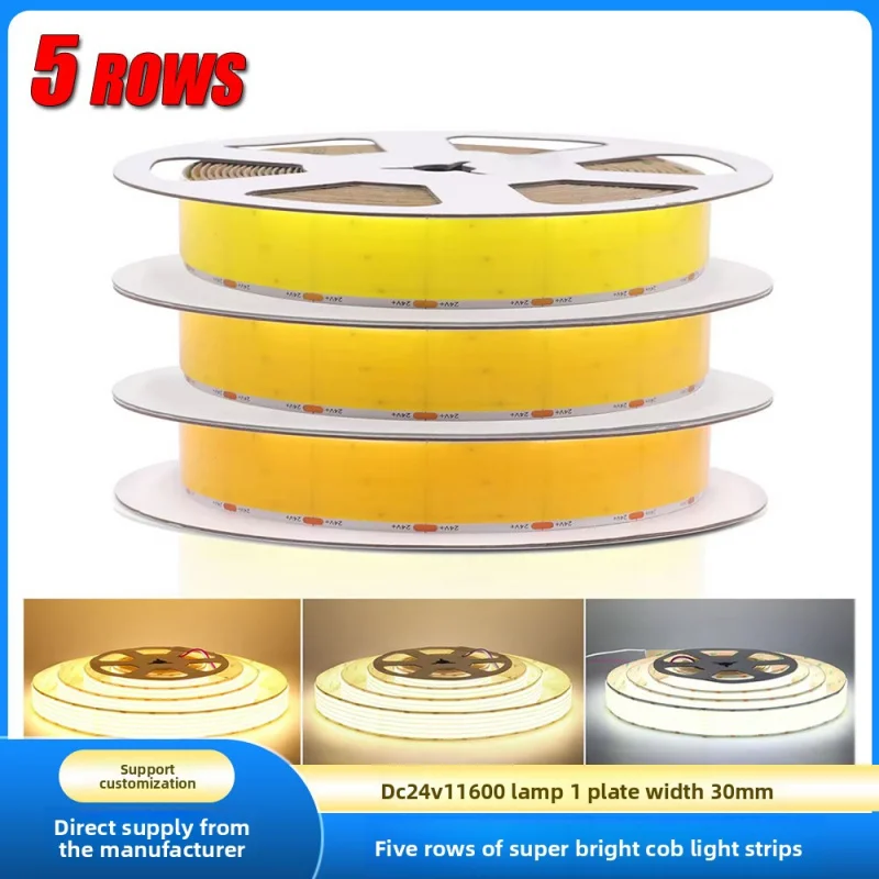 Five Rows Cob Light Strips  24v Ultra-Bright 1600 Lights 30mm Wide Low-Voltage Non-Flicker Commercial Lighting Strips For Home