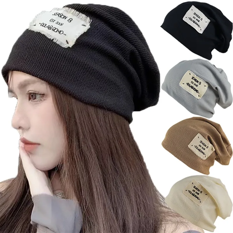 

Autumn Winter Women Hedging Cap Wool Knitted Baggy Beanie Hat Letter Pullover Hats Men Outdoor Skullies Beanies Bonnet Caps