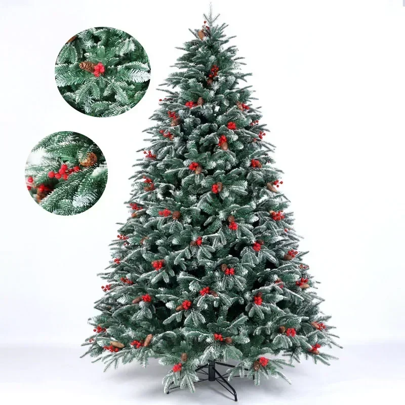 Simulation Christmas Tree PE+PVC Mixed White Red Fruit Pine Cones Christmas Tree Snow Encryption Christmas Decoration 1.2M To 3M