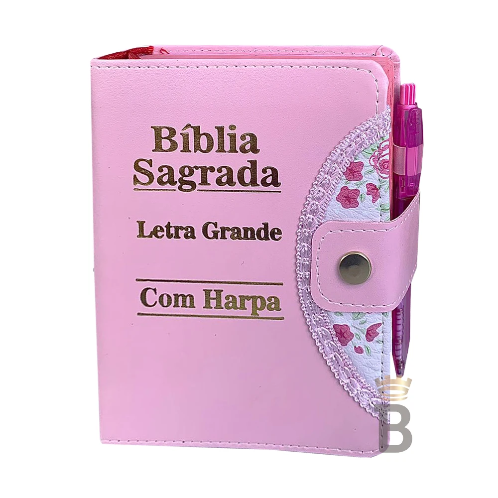 Holy Bible Big Letter-Pink-Button and Pen Magazine and Corrected-With Harp