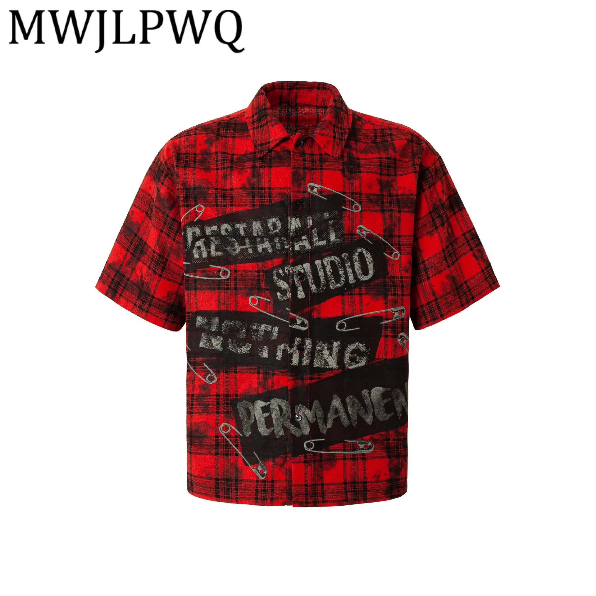 

MWJLPWQ клетчатые рубашки модного дизайна, мужские рубашки 2023 года, лето в американском уличном стиле, топы с короткими рукавами и лацканами, новый потертый шик 21580