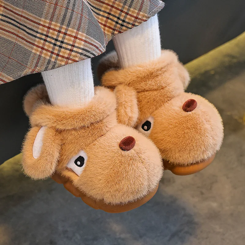 

Children Cotton Shoes Slippers Cute Animal Fluffy 2025 Winter New Warm Comfortable Indoor Cartoon Plush Floor Home Slippers