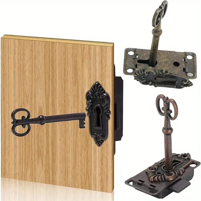 1Set Vintag Style Bronze Cabinet Locks, Antique Design Decorative Door Locks, Cabinet Door Lock Set, for Jewelry Boxes,Wardrobes