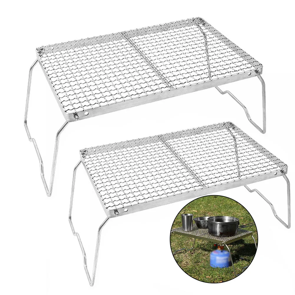 Camping Folding Grill Stand Stainless Steel Grill Grate Camping Table Outdoor Portable Gas Wood Stove Stand Camping Supplies