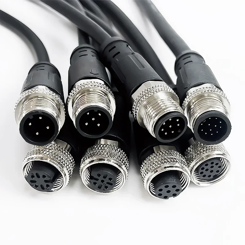 2 Meters M12 Sensor Connector Waterproof Cable Plug,Mal&Female, 4/5/8/12 - Pin,PVC Integrated - injection Molding M12 Connectors