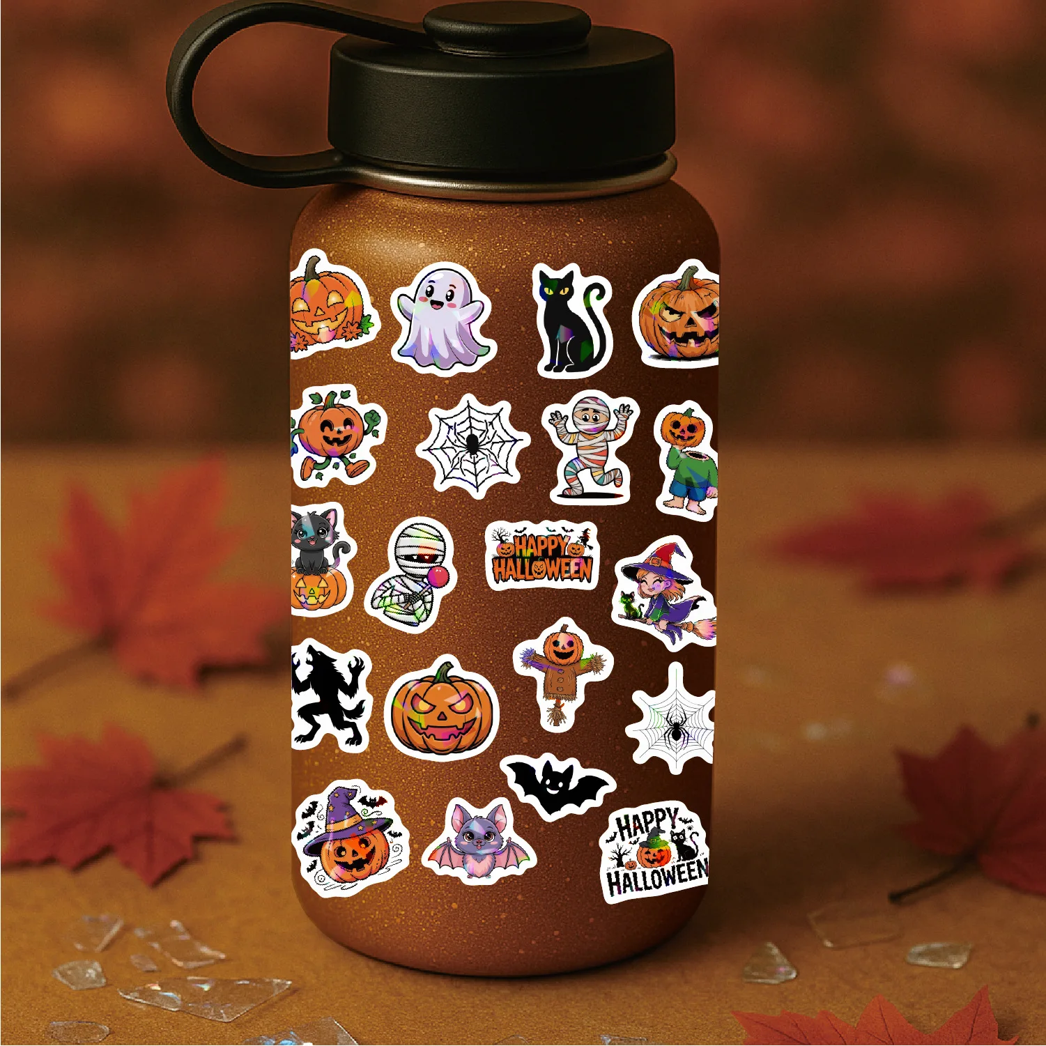 Halloween Laser Holographic Stickers Waterproof Self Adhesive Vinyl Decals for Bottle Party Festival Gift