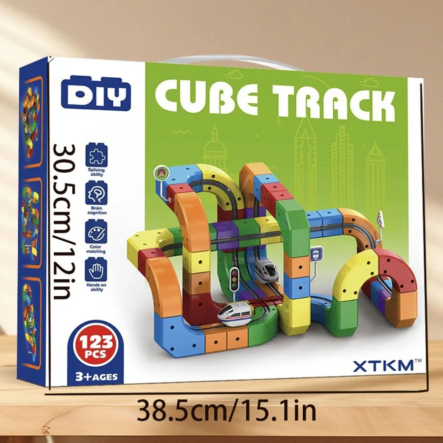 المكعب السحري غير المغناطيسي متنوعة اللبنات قطار السكك الحديدية سيارة الكهربائية المضادة للجاذبية الأطفال الربط السكك الحديدية سيارة تسليم 2 سيارات