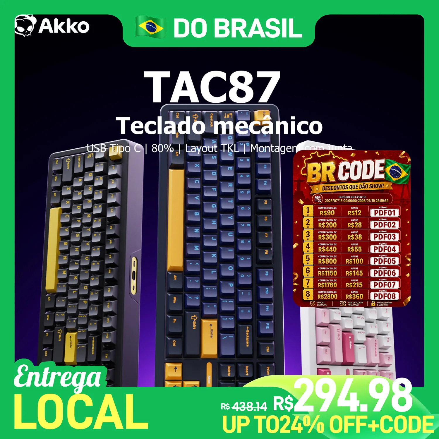 Akko tac87 teclado mecânico 80% tcl personalizado hot-swappable rgb usb com fio estrutura de junta de teclado para jogos