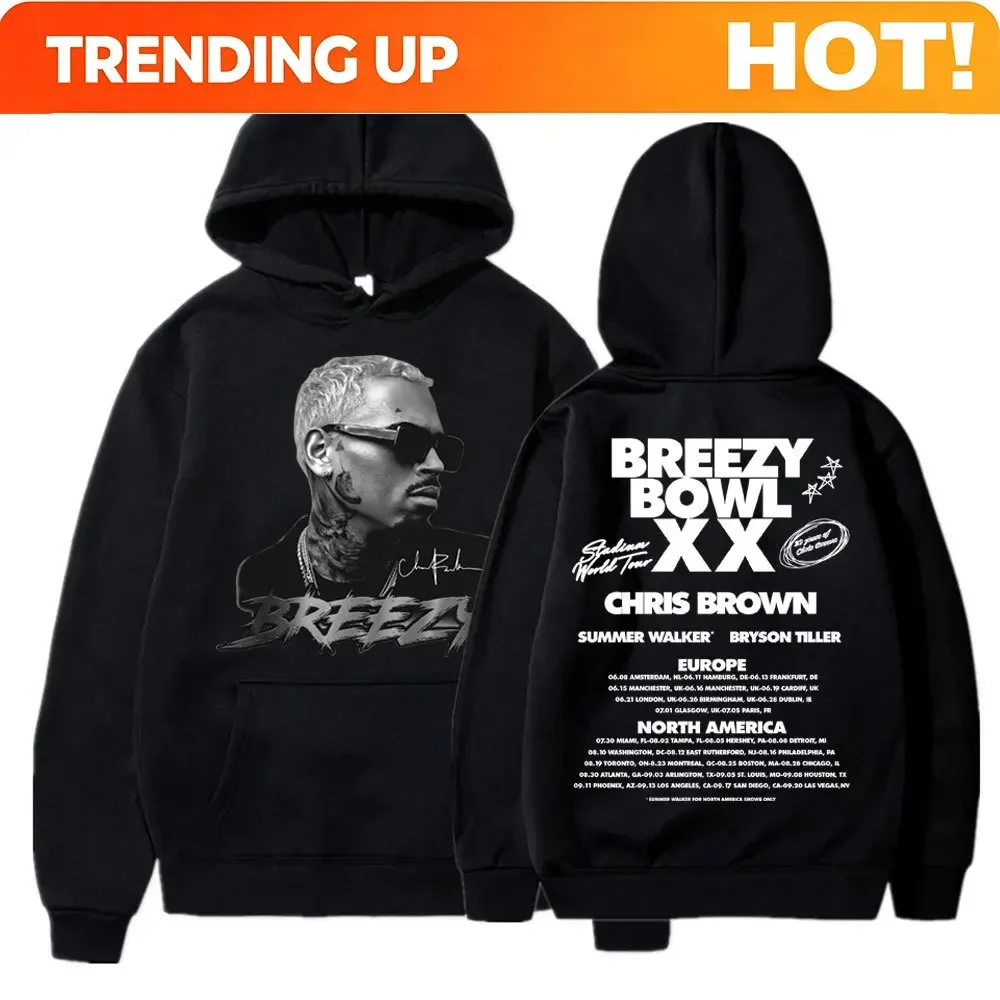 Customization Chris Brown Breezy Bowl XX 2025 Concert Tour Hoodie Hip Hop Retro Men Women Sweatshirt Oversized Fleece Warm Pullo
