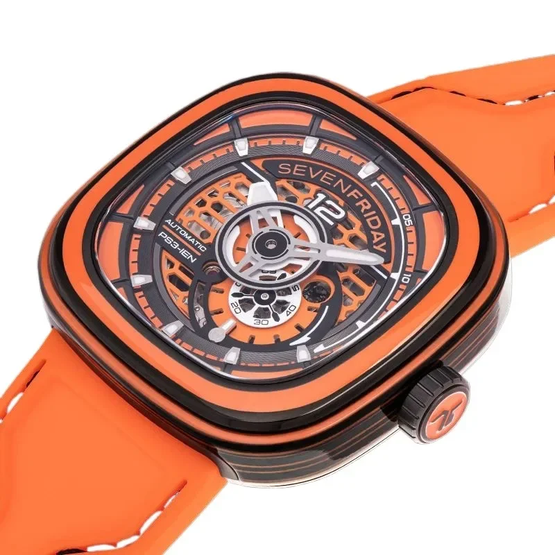 SEVENFRIDAY Square Large Dial PS Series PS3/03 Mechanical Watch Fashion Carbon Fiber Swiss Watch Men's sevenfridays luxury brand